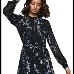 Reiss Navy Blue Floral Nettie Dress